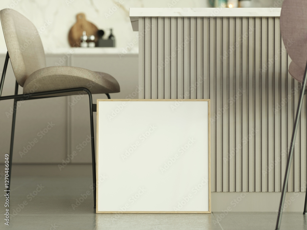 Naklejka premium Modern Kitchen Mockup Featuring Framed Design for Customization