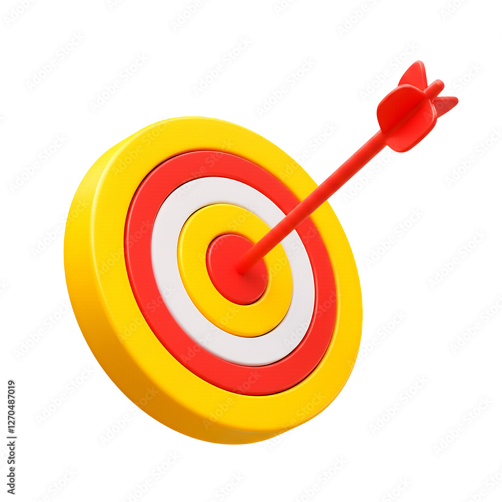 Arrow hitting the bullseye of target for focus and success on Transparent Background Arrow hitting the bullseye of target for focus and success on Transparent Background