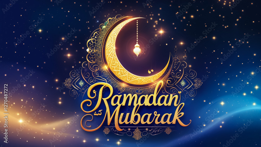 Naklejka premium Ramadan greeting card on blue background. Vector illustration. Ramadan Kareem means Ramadan is generous