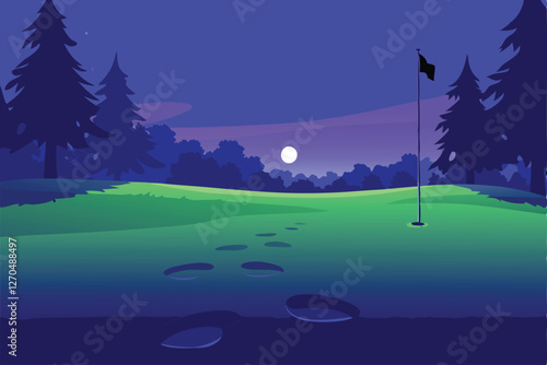 A lush, manicured putting green with a series of distinct footprints leading towards a partially visible hole.  High-resolution image.