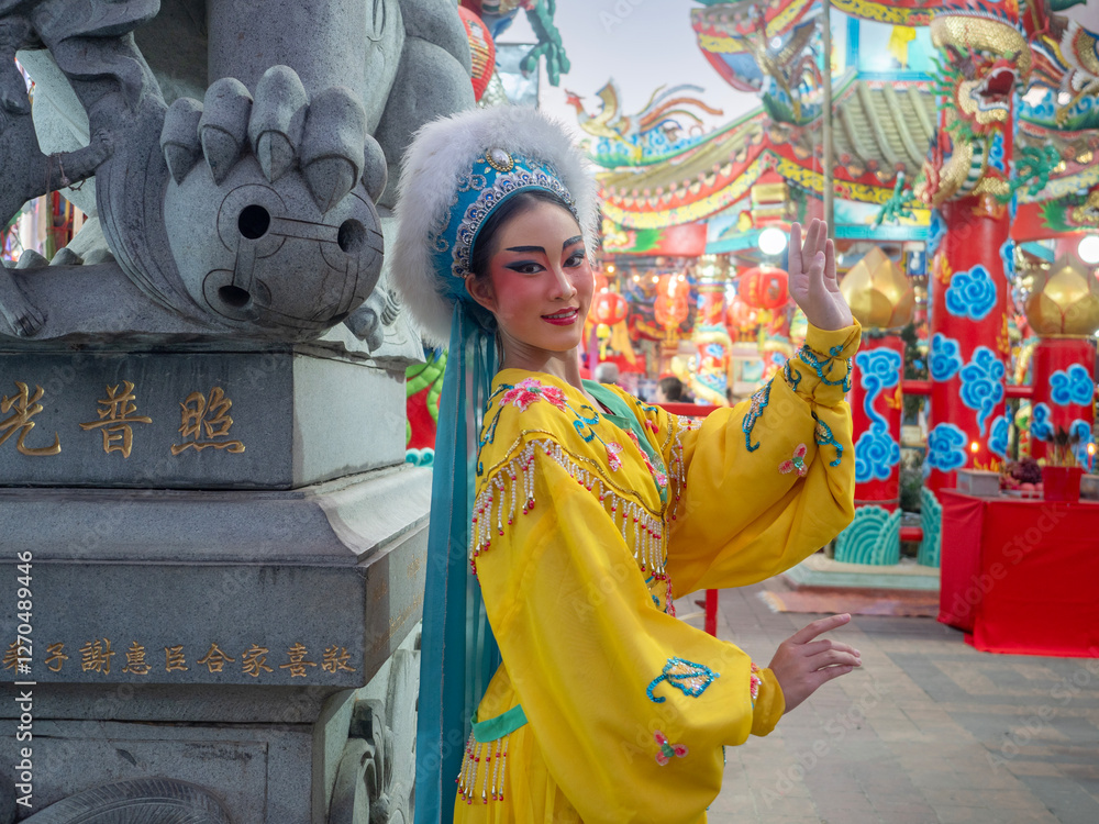 Beautiful young woman with Chinese Opera dress in Chiang Mai, Thailand.
