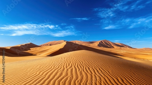 Wallpaper Mural A vast desert landscape with towering sand dunes, golden sands rippling in the wind under a deep blue sky. Torontodigital.ca