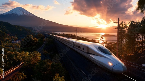 Majestic Mount Fuji Sunrise and Shinkansen Bullet Train