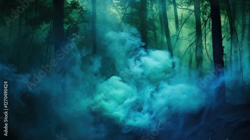 forest blue and green smoke