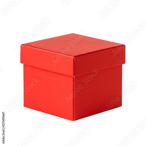 Red Gift Box with Lid Isolated on Transparent Background for Presents