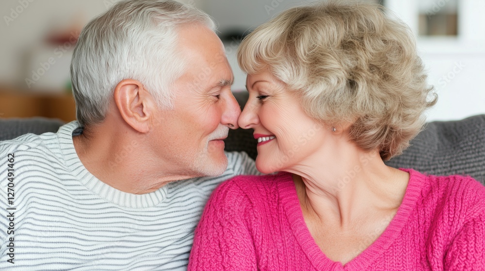 Everlasting Love: A tender moment shared between a senior couple, noses touching, eyes filled with affection and deep connection, evoking warmth and lasting companionship. Everlasting Love: A tender moment shared between a senior couple, noses touching, eyes filled with affection and deep connection, evoking warmth and lasting companionship.