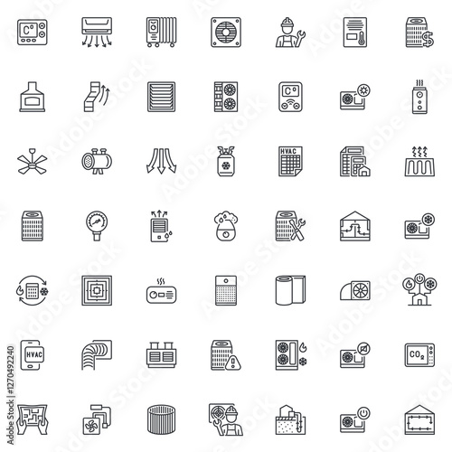 HVAC system line icons set