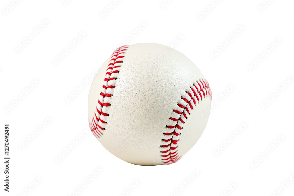 Closeup of a baseball with red stitching isolated on a white background, showing texture and details. Sports equipment concept. Ai generative Closeup of a baseball with red stitching isolated on a white background, showing texture and details. Sports equipment concept. Ai generative