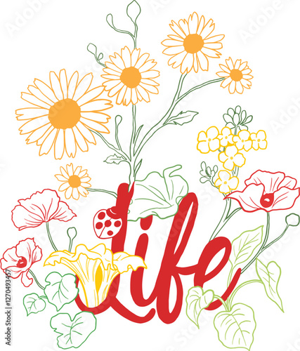 wildflower botanical word text illustration