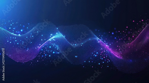 Abstract Blue and Pink Wave with Glowing Particles