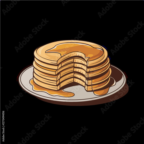 Classic American breakfast pancakes with sweet syrup and butter