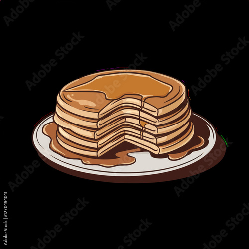 Stack of pancakes with syrup delicious breakfast food illustration