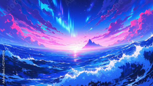anime abstract landscape illustration background