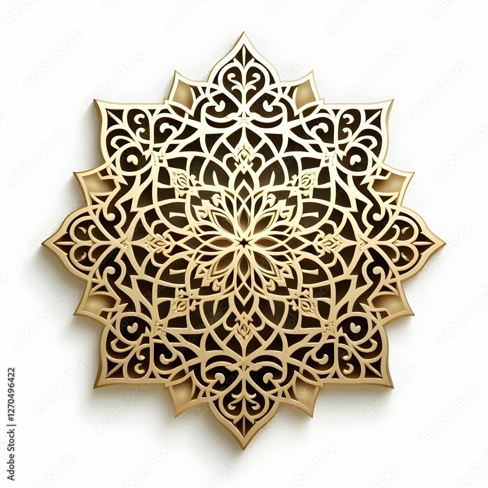 Islamic Geometric Pattern with Gold Accents on White Background Islamic Geometric Pattern with Gold Accents on White Background