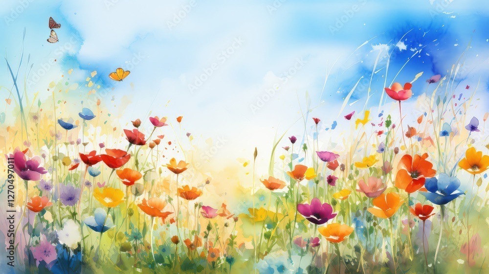 Obraz premium meadow spring flowers illustration