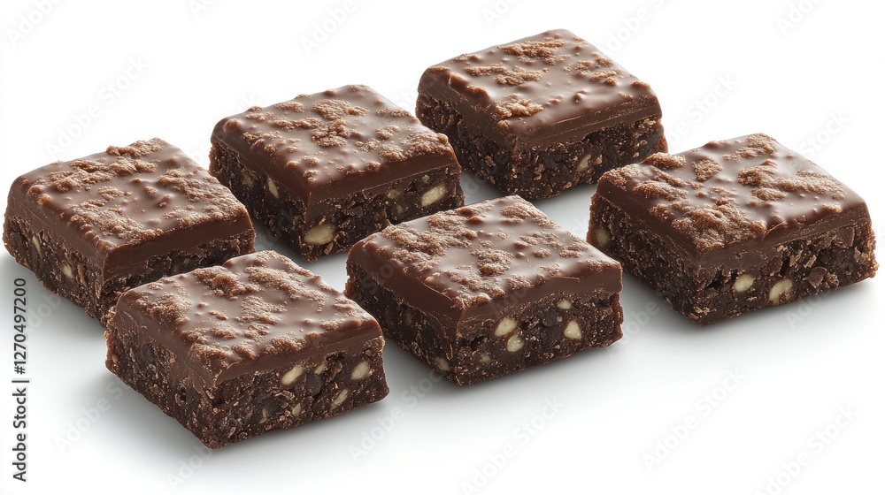 Chocolate brownie squares isolated on white background Chocolate brownie squares isolated on white background