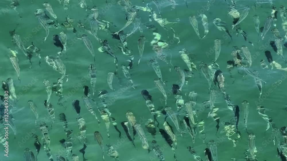 Anchovies are swimming in the sea. Anchovies are swimming in the sea.