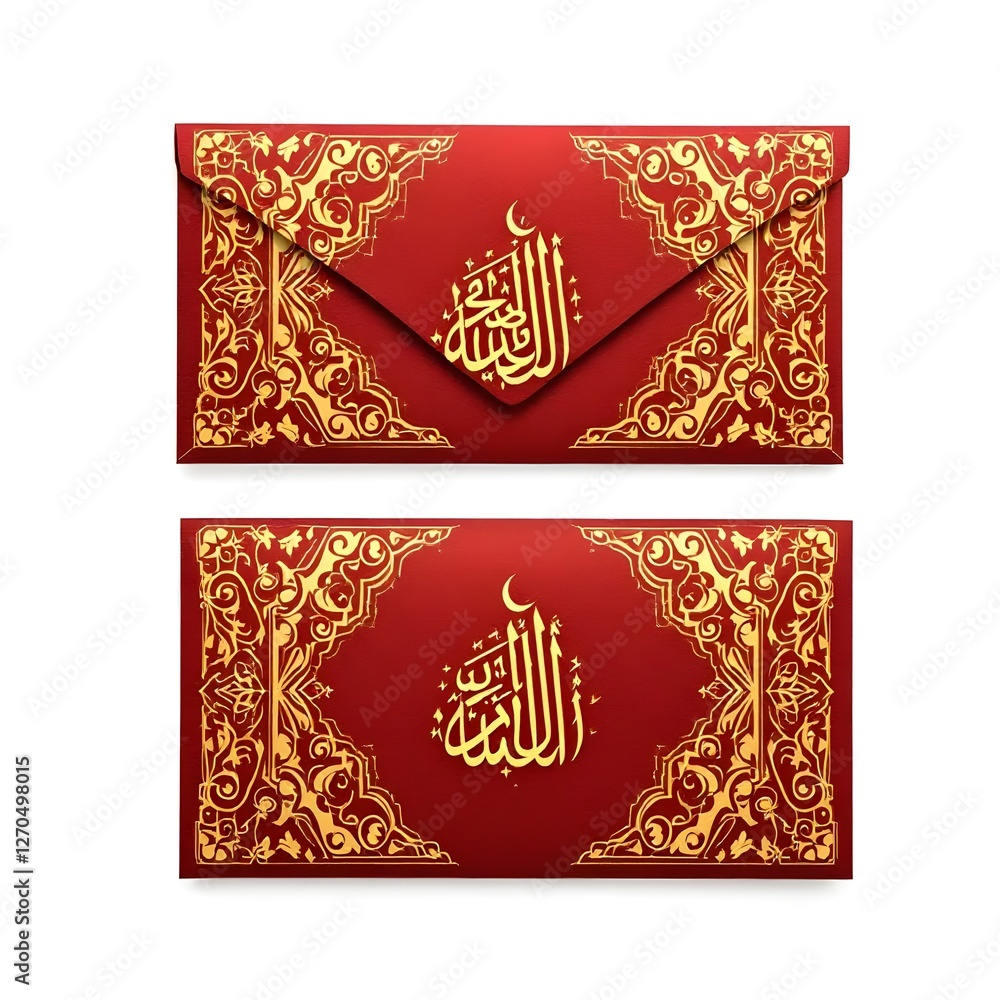 Fototapeta premium Decorative Eid Money Envelopes with Islamic Motifs on White Background
