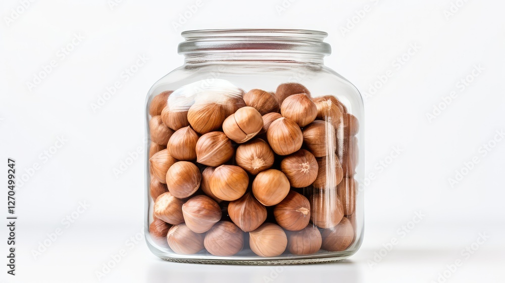 jar hazelnuts on white jar hazelnuts on white