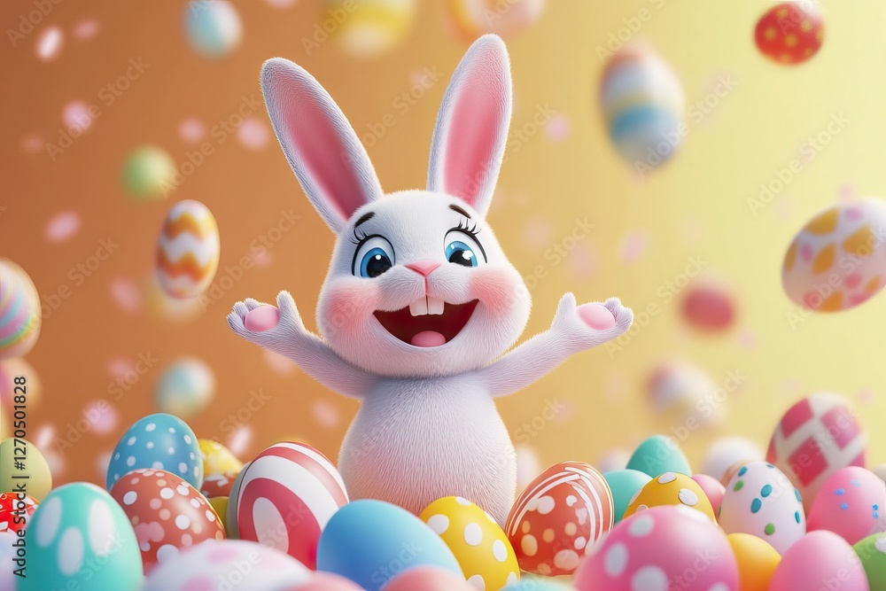 Cute bunny surrounded by colorful Easter eggs. AI generated image Cute bunny surrounded by colorful Easter eggs. AI generated image