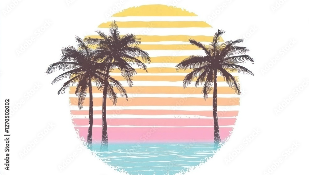Tropical sunset beach palm trees graphic design Tropical sunset beach palm trees graphic design