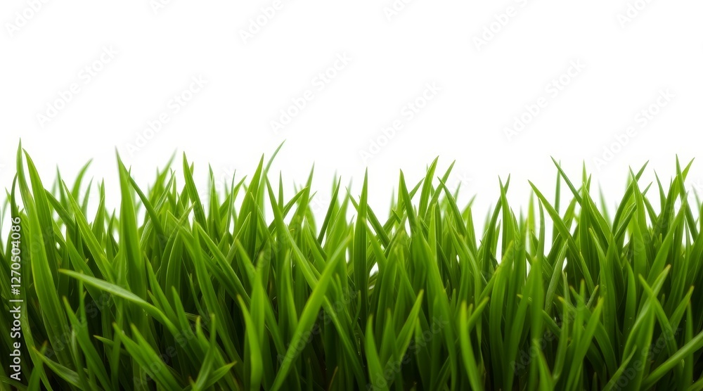 Green grass blades isolated on white background. Close-up nature texture with copy space for design and template Green grass blades isolated on white background. Close-up nature texture with copy space for design and template