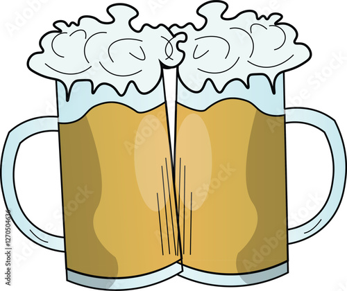 the illustration of glass of beer with a lot of foam.