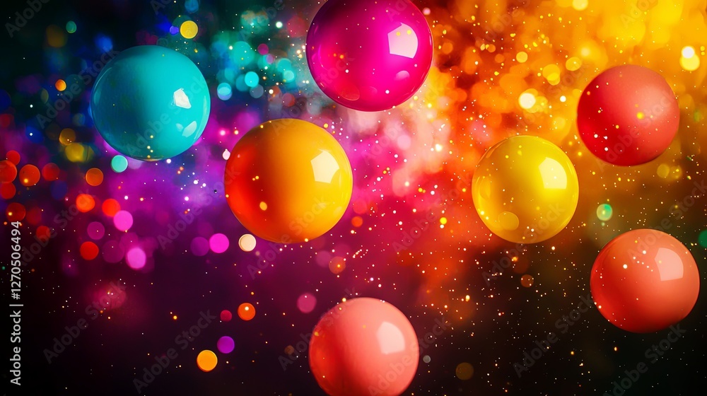 Colorful Abstract Spheres with Sparkling Background in Vibrant Style Colorful Abstract Spheres with Sparkling Background in Vibrant Style