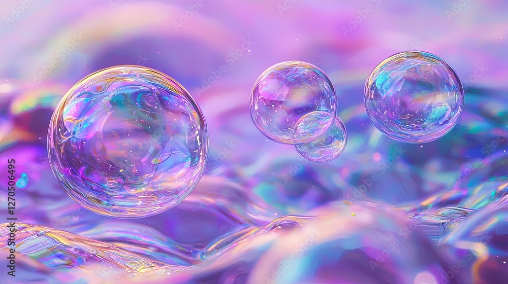 Colorful Soap Bubbles on Soft Shimmering Purple Background Colorful Soap Bubbles on Soft Shimmering Purple Background