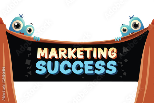 Three adorable, colorful monsters playfully unveil a large banner revealing a cheerful message.  Focus on vibrant colors and whimsical details.
