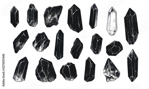 Hand Drawn Crystal Illustrations: Moon Stone, Quartz, Diamond Doodle Set