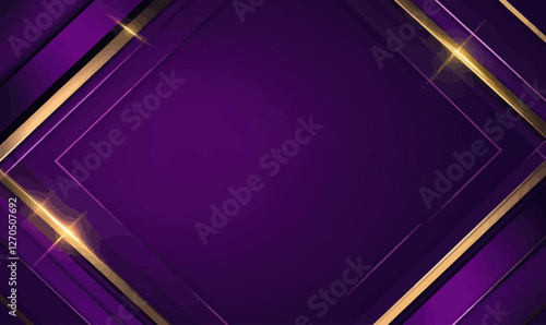 Elegant Abstract Dark Purple and Gold Geometric Background with Sparkling Elements