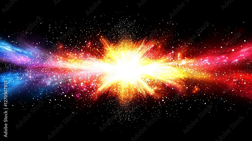 Vivid Cosmic Explosion with Colorful Light and Stars in Space Vivid Cosmic Explosion with Colorful Light and Stars in Space