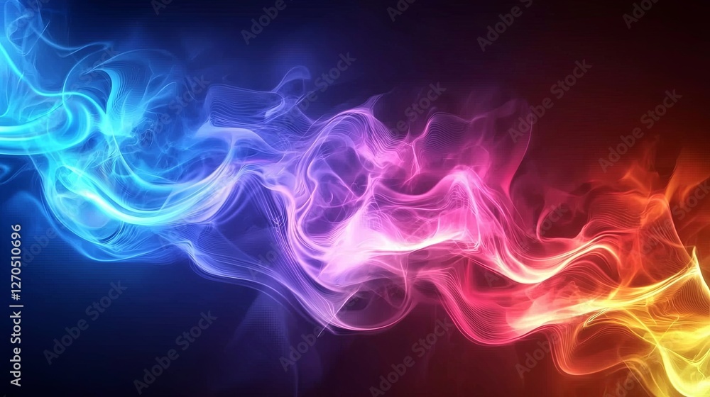 Abstract Colorful Smoke Waves on a Dark Background in Motion Abstract Colorful Smoke Waves on a Dark Background in Motion