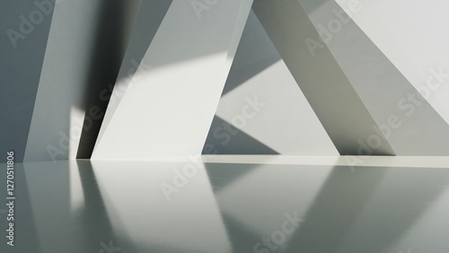 Fototapeta Naklejka Na Ścianę i Meble -  Abstract of concrete interior space with sun light cast the shadow on the wall and floor,Geometric design,Perspective of brutalism architecture,3d rendering.