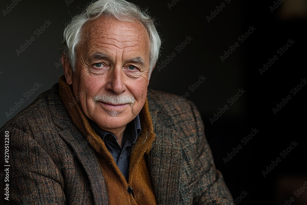 Portrait of a thoughtful senior man with white hair and mustache Portrait of a thoughtful senior man with white hair and mustache