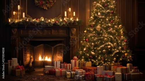 Wallpaper Mural fireplace christmas tree design Torontodigital.ca