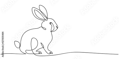 Cute Easter Bunny in Continuous one line drawing style. Silhouette of a hare on white background in minimalist style for spring design greeting card and web banner. Vector illustration