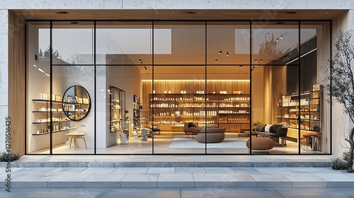 Modern Store Design: Minimalist Retail Space with Warm Lighting and Clean Aesthetics