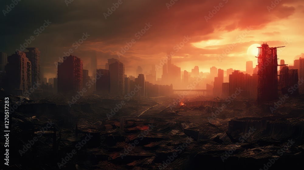 Obraz premium cityscape apocalypse red