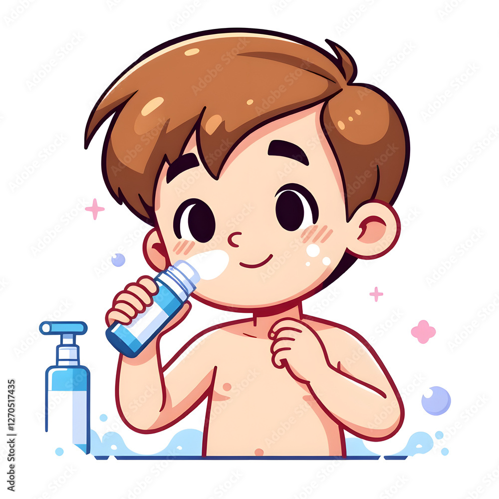 Boy Using Nasal Spray Cartoon Boy Using Nasal Spray Cartoon