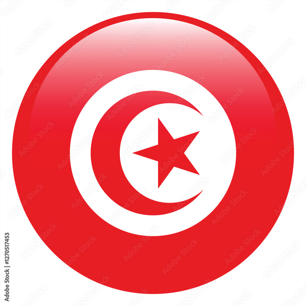 Flag of Tunisia. Tunisia round flag logo icon computer vector illustration design Flag of Tunisia. Tunisia round flag logo icon computer vector illustration design