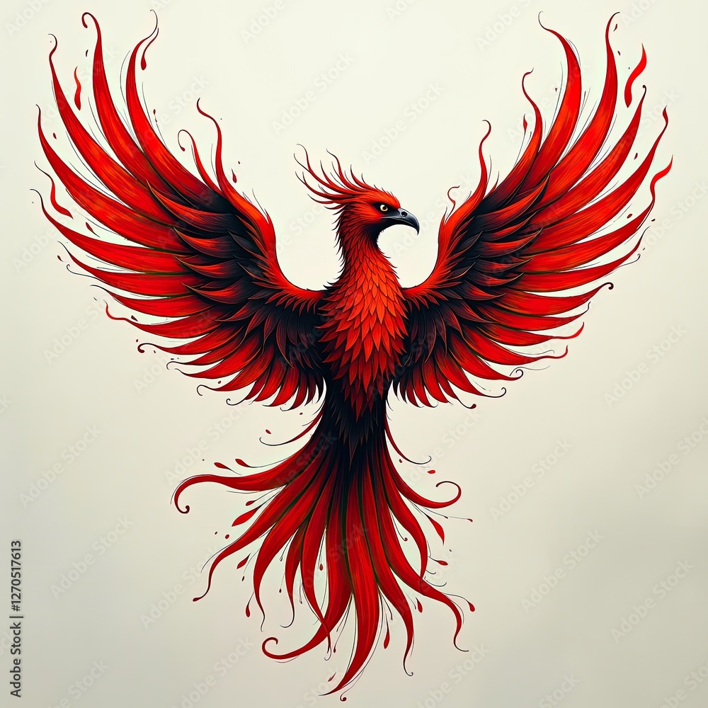 Obraz premium Vibrant Red Phoenix Bird Illustration with Fiery Wings
