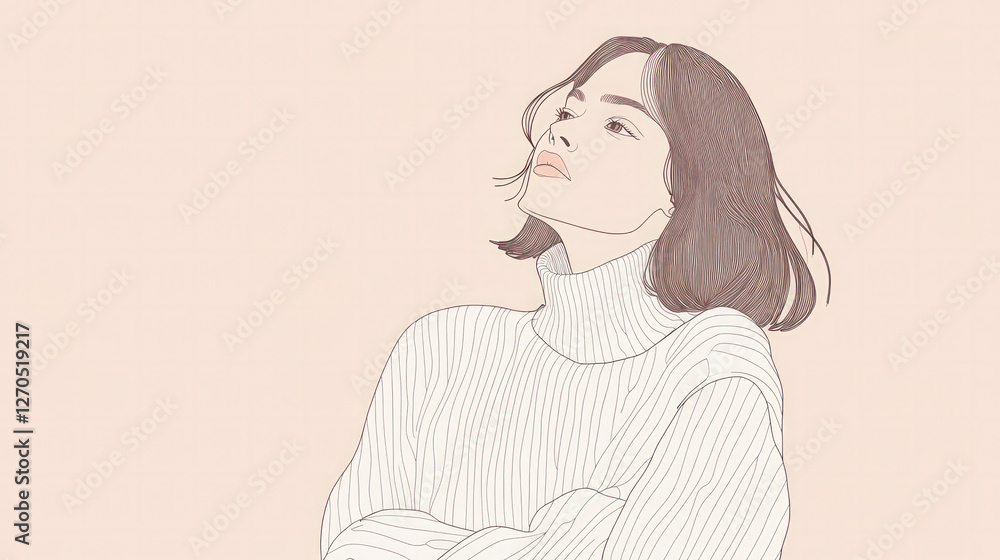 illustration simple line drawing a woman in white sweater. illustration simple line drawing a woman in white sweater.