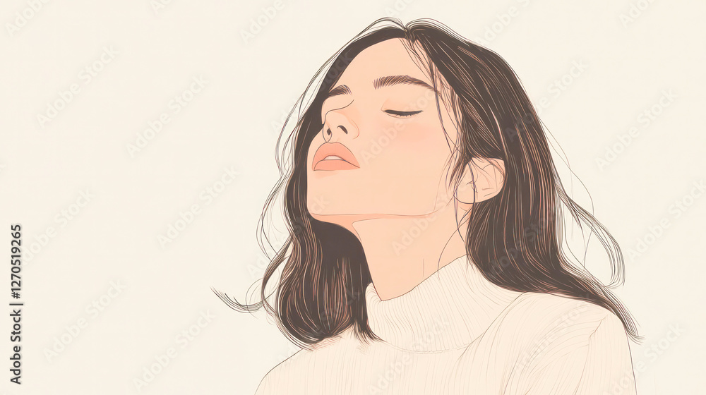 illustration simple line drawing a woman in white sweater. illustration simple line drawing a woman in white sweater.