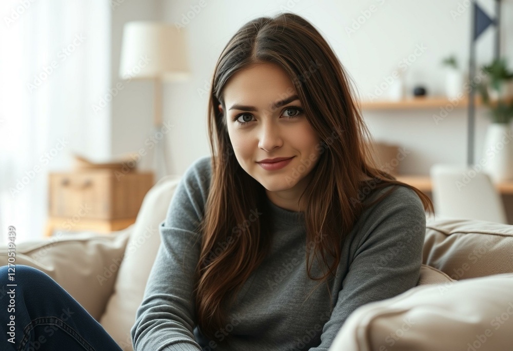 Bored female portrait in a cozy living room Bored female portrait in a cozy living room