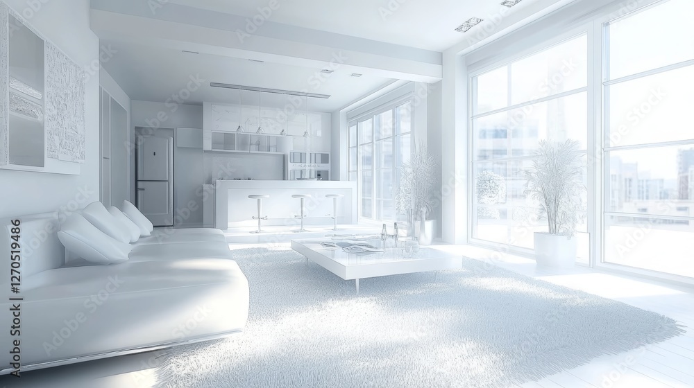 Fototapeta premium Large luxury modern bright interiors Living room mockup illustration 3D rendering image