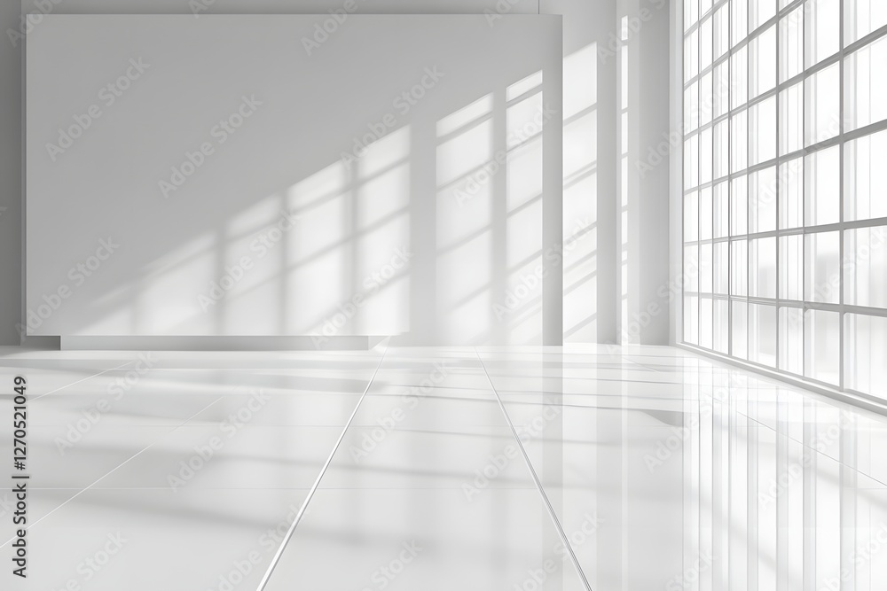 Sunlit Modern Room, Empty White Space, Big Window, Clean Floor, Ad Mockup Sunlit Modern Room, Empty White Space, Big Window, Clean Floor, Ad Mockup