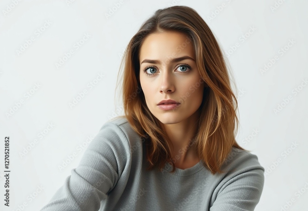 Photorealistic portrait of a nervous woman Photorealistic portrait of a nervous woman