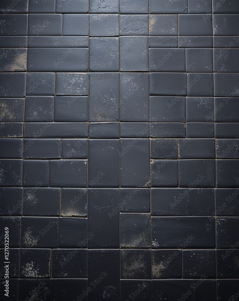 Naklejka premium a grid pattern with square tiles, each tile being uniformly sized. The tiles are predominantly black with a slightly weathered appearance